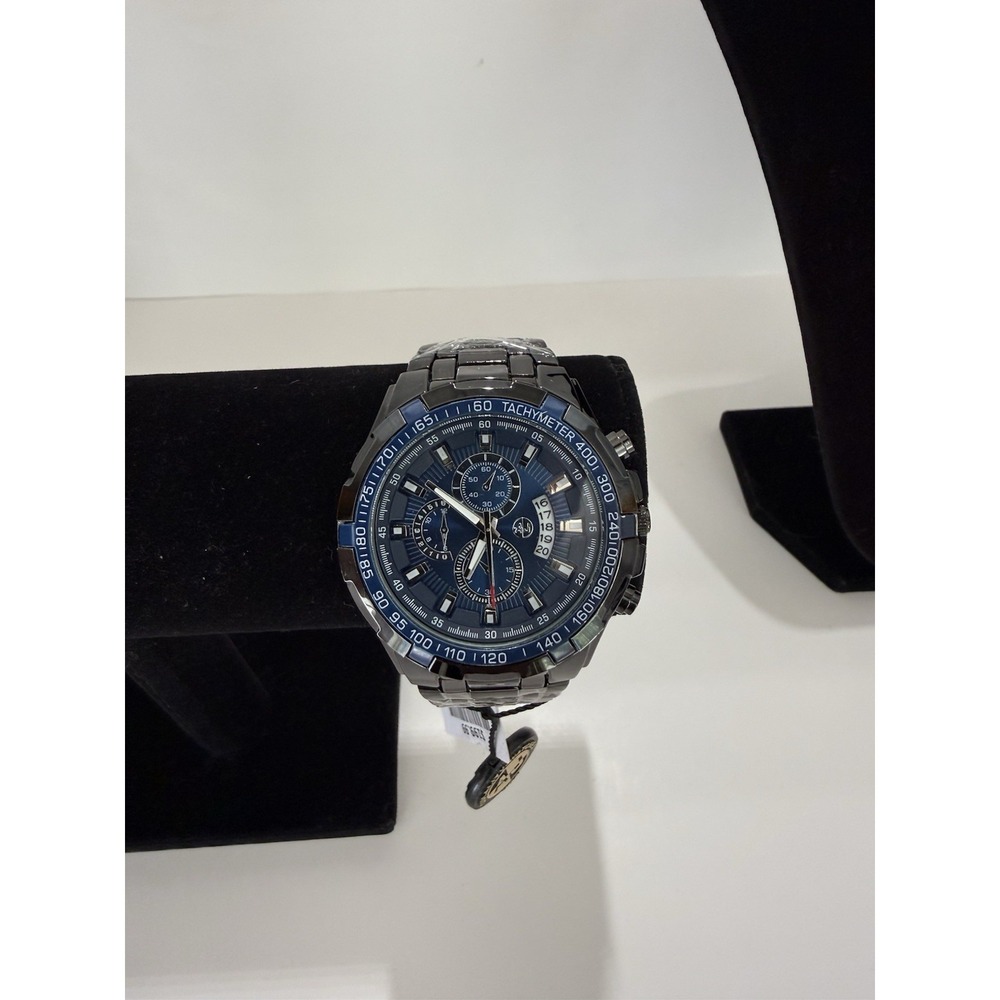 AJ Brand Silver Men's Chronograph Watch Blue Dial stainless steel band